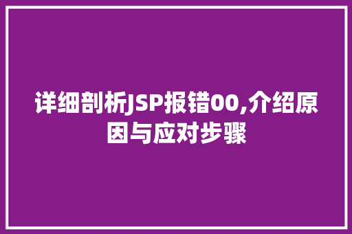 详细剖析JSP报错00,介绍原因与应对步骤 详细剖析JSP报错00,介绍原因与应对步骤 神马SEO