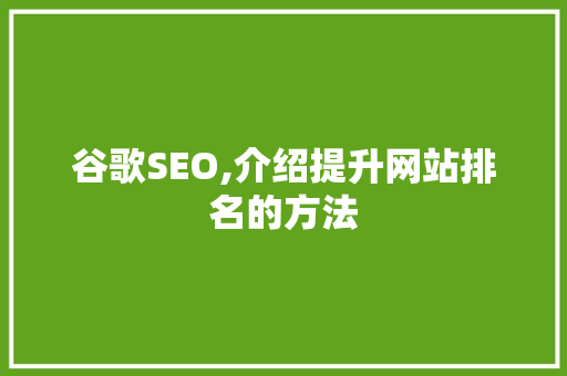 谷歌SEO,介绍提升网站排名的方法 谷歌SEO,介绍提升网站排名的方法 百度SEO