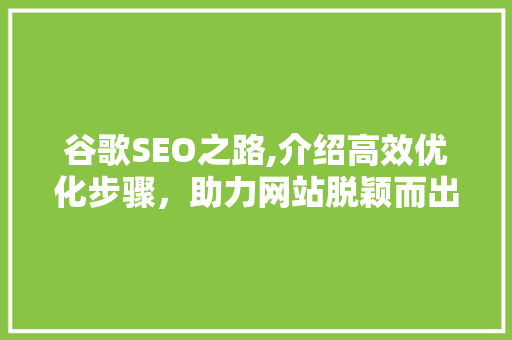 谷歌SEO之路,介绍高效优化步骤，助力网站脱颖而出 谷歌SEO之路,介绍高效优化步骤，助力网站脱颖而出 必应SEO
