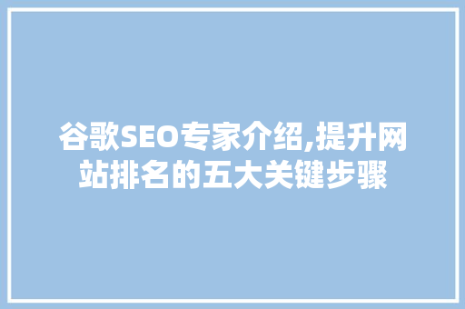 谷歌SEO专家介绍,提升网站排名的五大关键步骤 谷歌SEO专家介绍,提升网站排名的五大关键步骤 网站建设公司