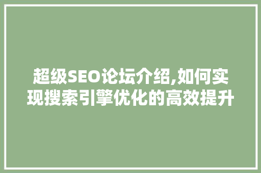 超级SEO论坛介绍,如何实现搜索引擎优化的高效提升 超级SEO论坛介绍,如何实现搜索引擎优化的高效提升 必应SEO