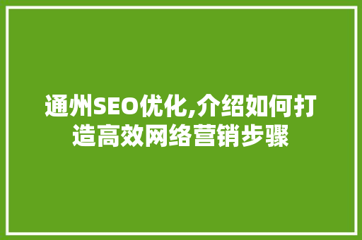 通州SEO优化,介绍如何打造高效网络营销步骤 通州SEO优化,介绍如何打造高效网络营销步骤 百度SEO
