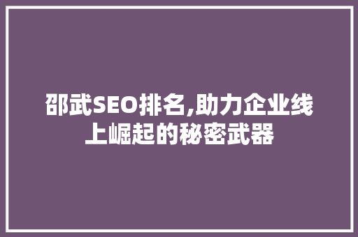 邵武SEO排名,助力企业线上崛起的秘密武器 邵武SEO排名,助力企业线上崛起的秘密武器 百度SEO