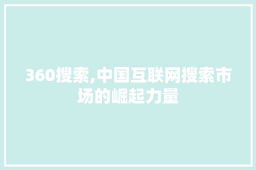 360搜索,中国互联网搜索市场的崛起力量 360搜索,中国互联网搜索市场的崛起力量 神马SEO