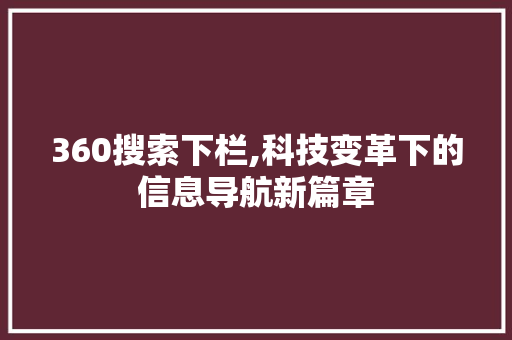 360搜索下栏,科技变革下的信息导航新篇章 360搜索下栏,科技变革下的信息导航新篇章 神马SEO