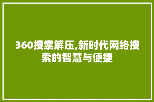 360搜索解压,新时代网络搜索的智慧与便捷 360搜索解压,新时代网络搜索的智慧与便捷 SEO关键词