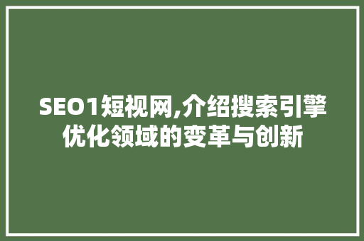 SEO1短视网,介绍搜索引擎优化领域的变革与创新 SEO1短视网,介绍搜索引擎优化领域的变革与创新 SEO关键词