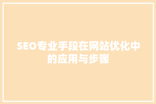 SEO专业手段在网站优化中的应用与步骤 SEO专业手段在网站优化中的应用与步骤 网站建设公司