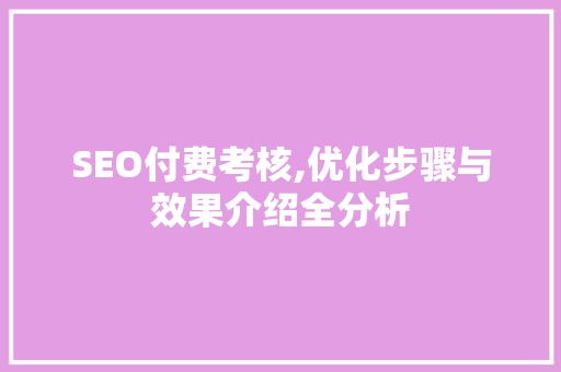 SEO付费考核,优化步骤与效果介绍全分析 SEO付费考核,优化步骤与效果介绍全分析 网站建设公司