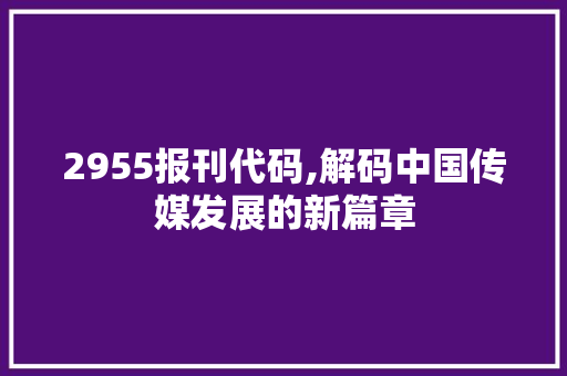 2955报刊代码,解码中国传媒发展的新篇章 2955报刊代码,解码中国传媒发展的新篇章 神马SEO