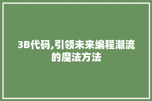 3B代码,引领未来编程潮流的魔法方法 3B代码,引领未来编程潮流的魔法方法 网站建设公司