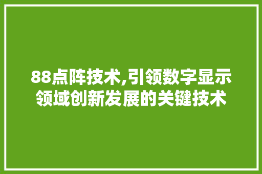 88点阵技术,引领数字显示领域创新发展的关键技术 88点阵技术,引领数字显示领域创新发展的关键技术 SEO关键词
