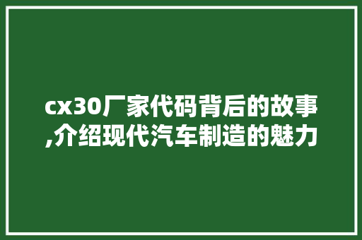 cx30厂家代码背后的故事,介绍现代汽车制造的魅力 cx30厂家代码背后的故事,介绍现代汽车制造的魅力 百度SEO
