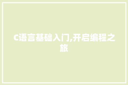 C语言基础入门,开启编程之旅 C语言基础入门,开启编程之旅 网站建设公司