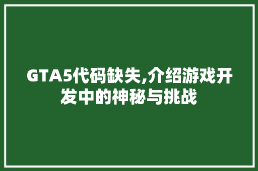 GTA5代码缺失,介绍游戏开发中的神秘与挑战 网站建设公司