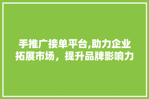 手推广接单平台,助力企业拓展市场，提升品牌影响力的新选择 手推广接单平台,助力企业拓展市场，提升品牌影响力的新选择 神马SEO