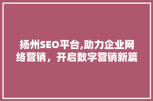 扬州SEO平台,助力企业网络营销，开启数字营销新篇章 扬州SEO平台,助力企业网络营销，开启数字营销新篇章 神马SEO