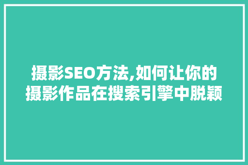摄影SEO方法,如何让你的摄影作品在搜索引擎中脱颖而出 摄影SEO方法,如何让你的摄影作品在搜索引擎中脱颖而出 必应SEO