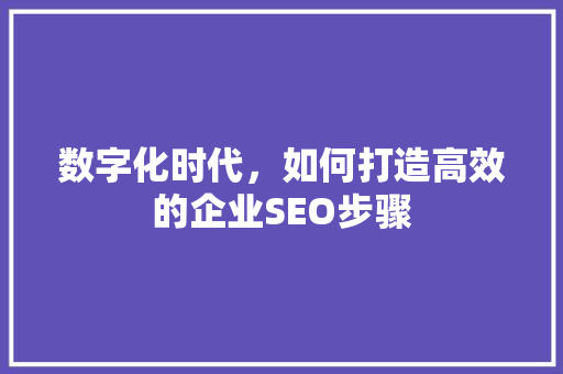 数字化时代，如何打造高效的企业SEO步骤 数字化时代，如何打造高效的企业SEO步骤 神马SEO