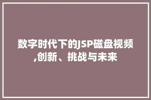 数字时代下的JSP磁盘视频,创新、挑战与未来 数字时代下的JSP磁盘视频,创新、挑战与未来 神马SEO