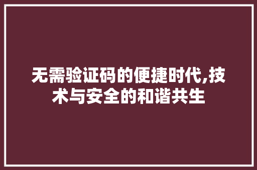 无需验证码的便捷时代,技术与安全的和谐共生 无需验证码的便捷时代,技术与安全的和谐共生 神马SEO