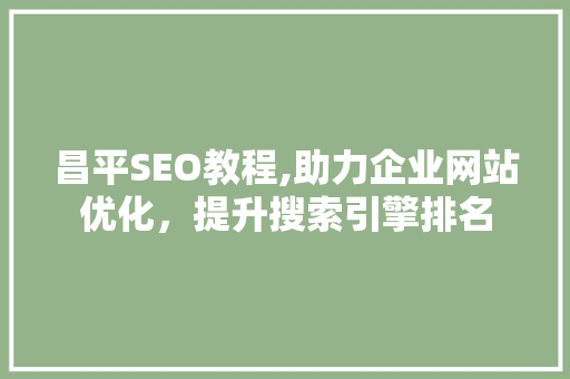 昌平SEO教程,助力企业网站优化，提升搜索引擎排名 昌平SEO教程,助力企业网站优化，提升搜索引擎排名 网站建设公司