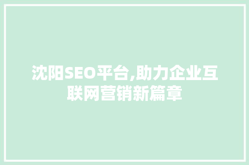 沈阳SEO平台,助力企业互联网营销新篇章 沈阳SEO平台,助力企业互联网营销新篇章 神马SEO