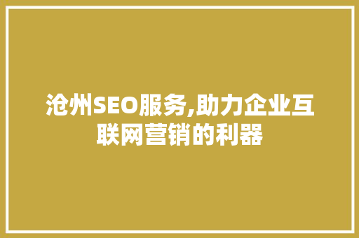 沧州SEO服务,助力企业互联网营销的利器