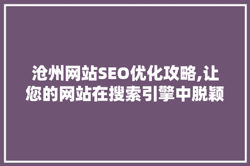 沧州网站SEO优化攻略,让您的网站在搜索引擎中脱颖而出