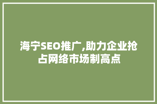 海宁SEO推广,助力企业抢占网络市场制高点 海宁SEO推广,助力企业抢占网络市场制高点 网站建设公司