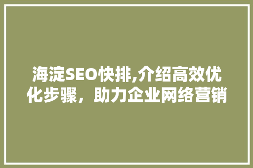 海淀SEO快排,介绍高效优化步骤，助力企业网络营销腾飞 海淀SEO快排,介绍高效优化步骤，助力企业网络营销腾飞 网站建设公司
