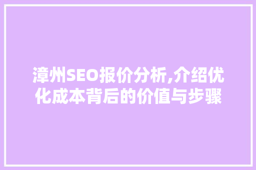 漳州SEO报价分析,介绍优化成本背后的价值与步骤