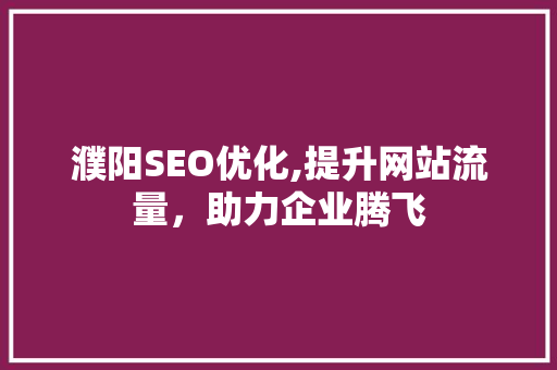 濮阳SEO优化,提升网站流量，助力企业腾飞