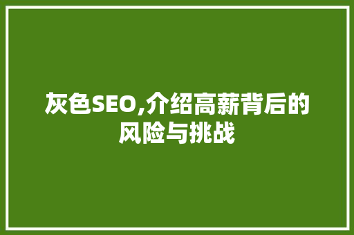 灰色SEO,介绍高薪背后的风险与挑战 灰色SEO,介绍高薪背后的风险与挑战 神马SEO