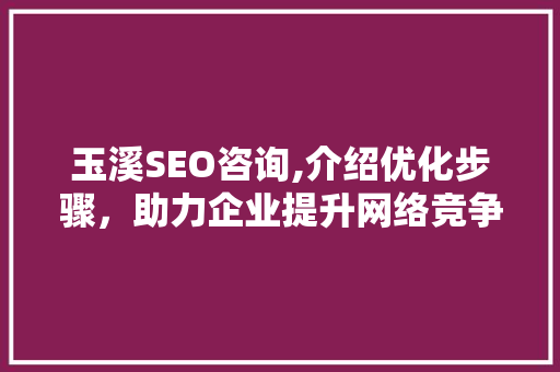 玉溪SEO咨询,介绍优化步骤，助力企业提升网络竞争力