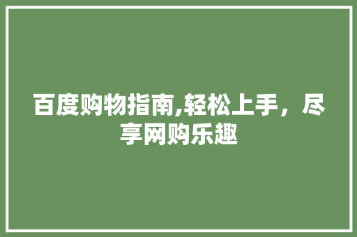 百度购物指南,轻松上手，尽享网购乐趣 百度购物指南,轻松上手，尽享网购乐趣 网站建设公司