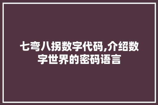 七弯八拐数字代码,介绍数字世界的密码语言 七弯八拐数字代码,介绍数字世界的密码语言 神马SEO