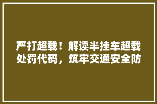 严打超载！解读半挂车超载处罚代码，筑牢交通安全防线 严打超载！解读半挂车超载处罚代码，筑牢交通安全防线 神马SEO