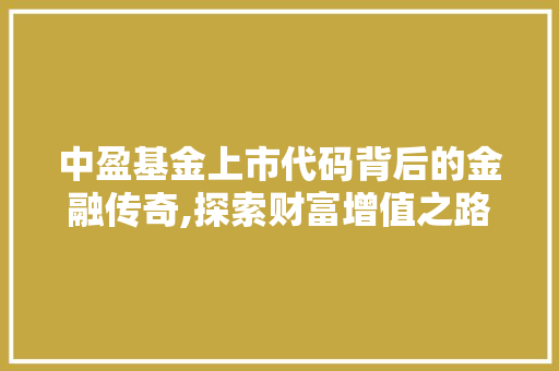 中盈基金上市代码背后的金融传奇,探索财富增值之路