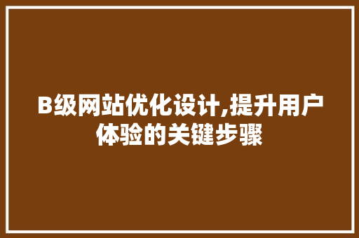 B级网站优化设计,提升用户体验的关键步骤 B级网站优化设计,提升用户体验的关键步骤 必应SEO