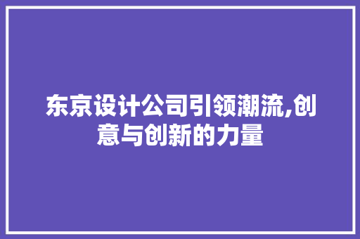 东京设计公司引领潮流,创意与创新的力量 东京设计公司引领潮流,创意与创新的力量 SEO关键词