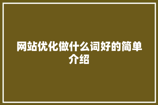 网站优化做什么词好的简单介绍 网站优化做什么词好的简单介绍 网站建设公司