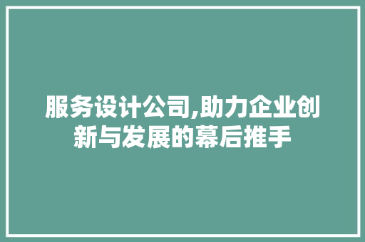 服务设计公司,助力企业创新与发展的幕后推手 服务设计公司,助力企业创新与发展的幕后推手 神马SEO