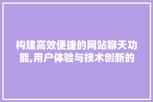 构建高效便捷的网站聊天功能,用户体验与技术创新的完美结合 构建高效便捷的网站聊天功能,用户体验与技术创新的完美结合 必应SEO