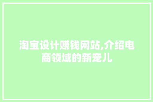 淘宝设计赚钱网站,介绍电商领域的新宠儿 淘宝设计赚钱网站,介绍电商领域的新宠儿 神马SEO