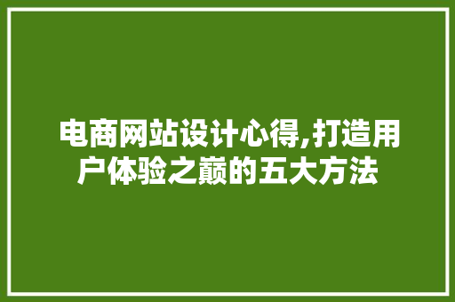 电商网站设计心得,打造用户体验之巅的五大方法 电商网站设计心得,打造用户体验之巅的五大方法 搜狗SEO