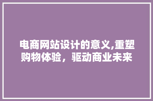 电商网站设计的意义,重塑购物体验，驱动商业未来 电商网站设计的意义,重塑购物体验，驱动商业未来 网站建设公司
