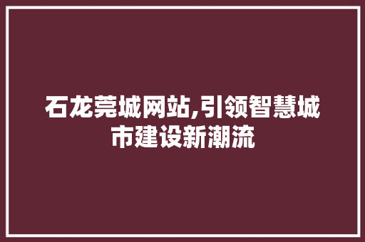 石龙莞城网站,引领智慧城市建设新潮流