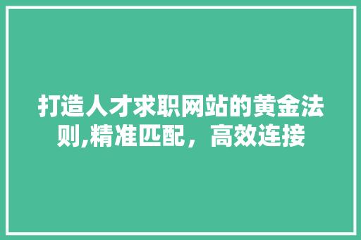 打造人才求职网站的黄金法则,精准匹配，高效连接 打造人才求职网站的黄金法则,精准匹配，高效连接 神马SEO