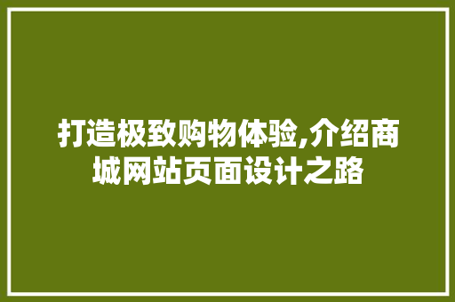 打造极致购物体验,介绍商城网站页面设计之路 打造极致购物体验,介绍商城网站页面设计之路 必应SEO